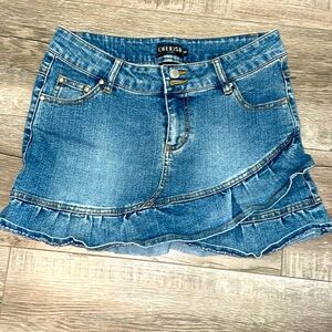Cherish Distressed Denim Ruffled Mini Skirt Size Medium